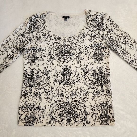 Talbots Womens 3/4 Sleeve Scoop Neck Black and White Floral Print Sweater Size S - Picture 1 of 8